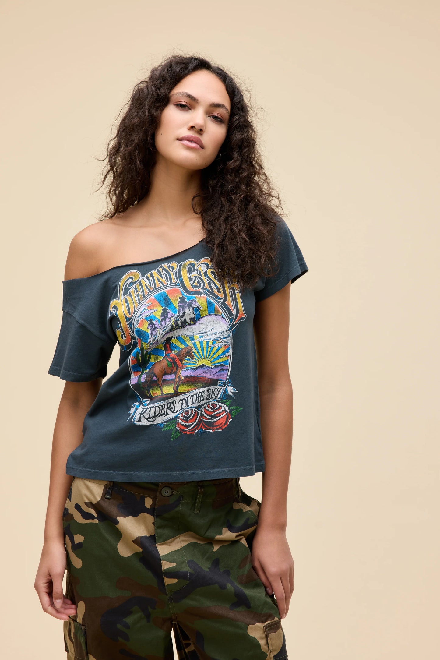 Johnny Cash Ghost Riders Off-The-Shoulder Solo Tee