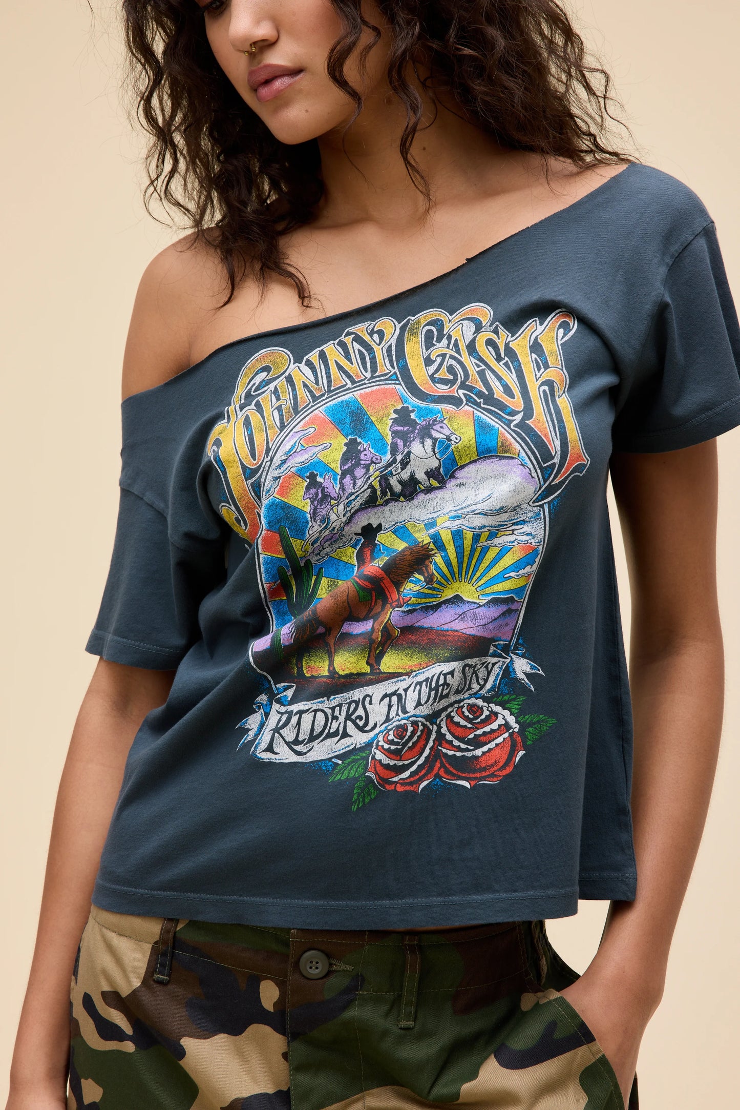 Johnny Cash Ghost Riders Off-The-Shoulder Solo Tee
