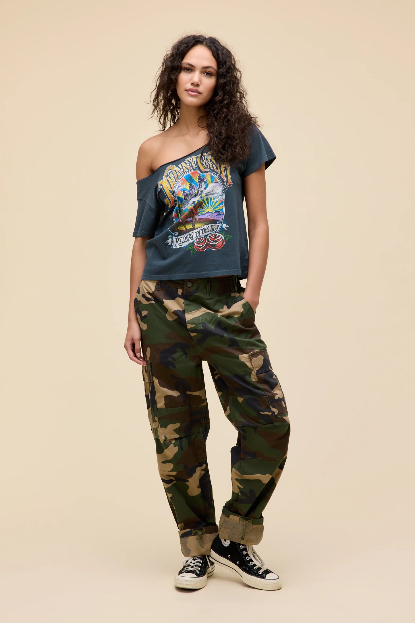 Johnny Cash Ghost Riders Off-The-Shoulder Solo Tee