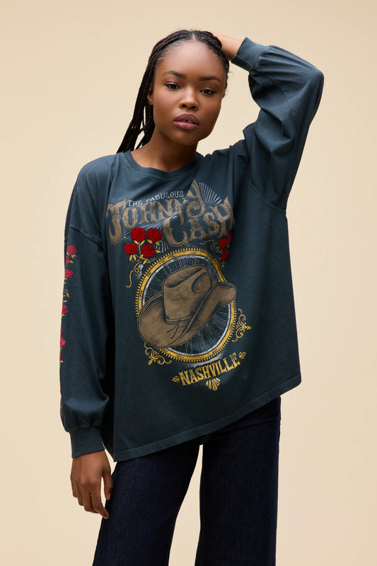 Johnny Cash Nashville Roses OS Long Sleeve